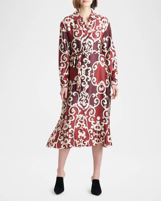 Leticia Swirl-Print Crepe Midi Shirtdress